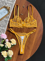 Yellow Lace Floral Ladies' Ultra-Thin Bra Set 2-Piece Combo with Bra And Underwear for Comfortable Undergarment Wear