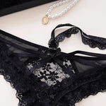 Hanging Neck Detachable Sexy Lace Women's Underpants Sweet Bow Hollow Out Mesh Panties Metal Ring Cotton Crotch Briefs Lingerie