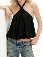 Women SummerHalter Crop Top Sleeveless Backless Solid/Dots PrintVest for Club Party