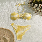 Striped Print String Halter Bandeau Bikinis Sets 2026 Sexy Swimsuit Women Ruched Swimwear Bathing Suit Brazilian Bikini Mujer