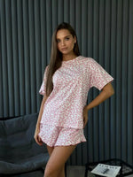 Summer Sleepwear Women Leopard Print Sexy Hottie Round Neck Short Sleeve Shorts Suit Pyjamas Set Homewear Loungewear