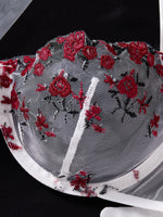 White romantic rose embroidery lace lingerie set - Large size sexy transparent netting gathering bra set ZA825026
