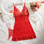 Women Floral Lace Bra Set Sexy Nightwears+Thongs Transparent Lace Mini Dress Sheer Erotic Shapewear Night Dress
