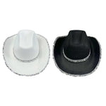 Women Shiny Sequined Wide Brim Cowboy Hat Western Style Sun Cap for Club Party