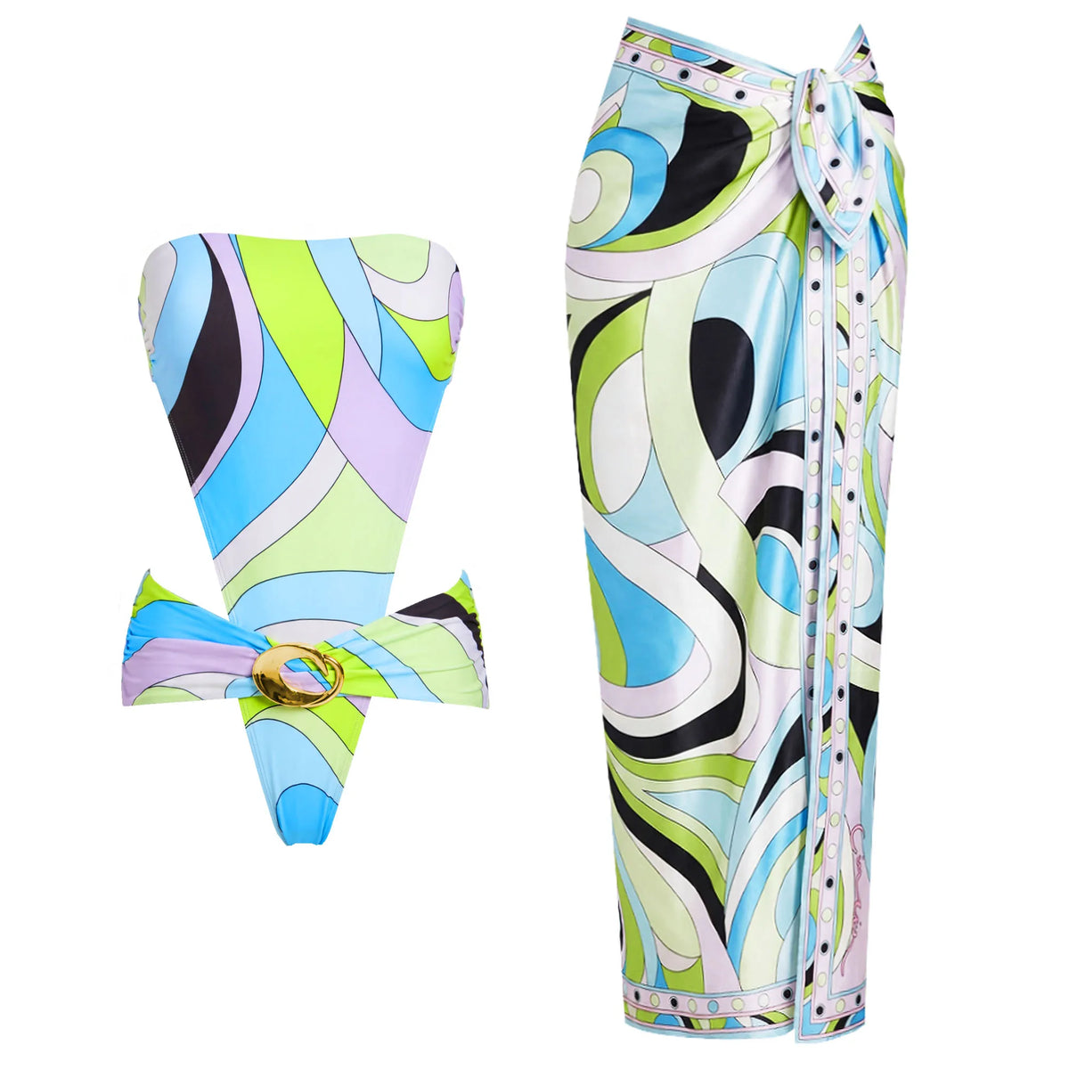 2026 Cut Out One Piece Swimsuit with Skirt Women Hollowen Swimwear Monokini Patchwork Bodysuit Bathing Suit Beach Wear