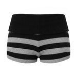 Summer Women's Trendy Shorts Foldover Waistband Striped Knit Shorts Beach Casual Streetwear