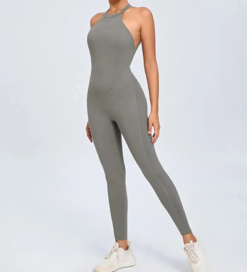 Seamless Yoga Jumpsuits Sports Fitness Peach Hip-lifting Backless Buckle One-Piece Training Gym Workout Tracksuits for Women