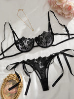 Conjunto de lencería con bordado Floral para mujer, sujetador transparente y ropa interior breve, ropa interior íntima Sexy de s