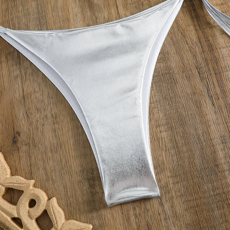 Sexy Gold Silver Red Strings Bikini 2024 Women Swimsuit Female Swimwear Thong Bikinis Set Brazilian Beach Bathing Suit Biquini