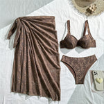 With Sarong Underwired Bikini Female Swimsuit Women Swimwear Three-pieces Bikini set Brazilian Bather Bathing Suit Swim V7936