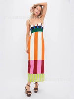 Elegant High Waist 2025 Party Long Dress Fashion Casual New Striped Colorful Women Sexy Spaghetti Strap Bohemian Mixi Dresses