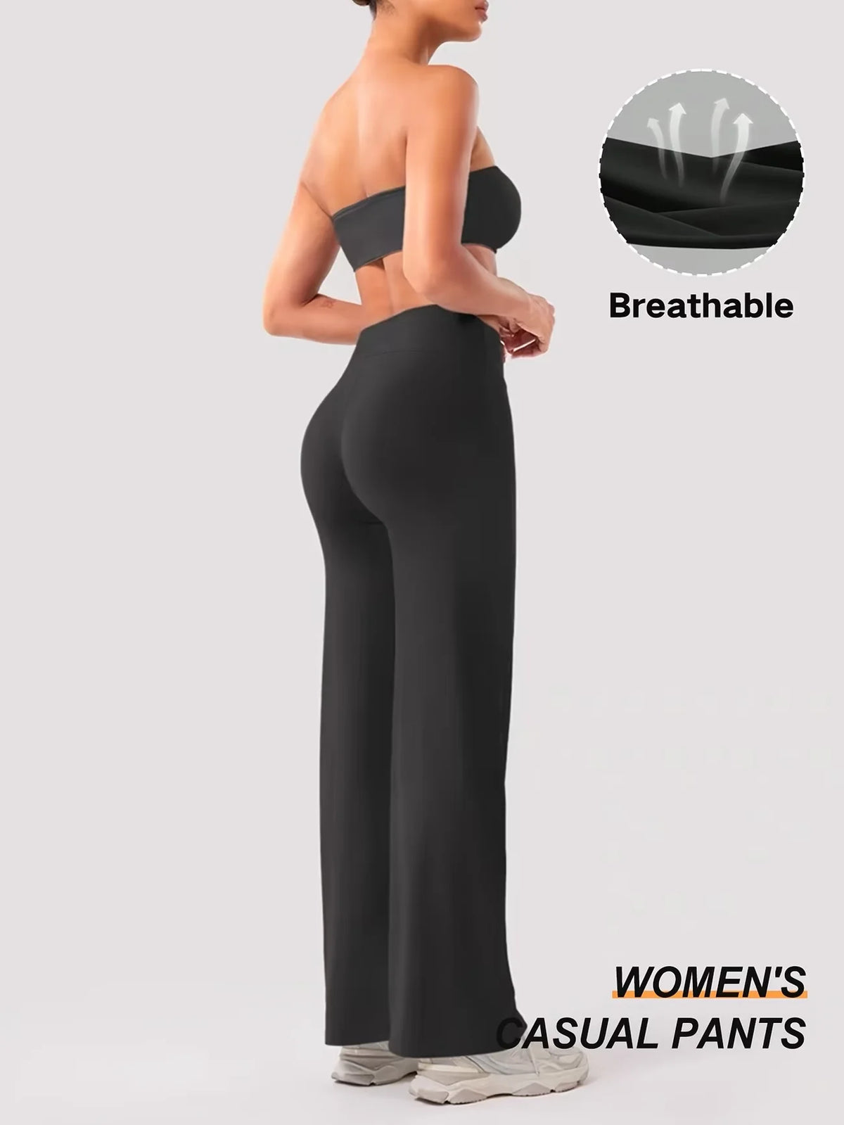 Womens Summer Casual Straight Leg Sports Pants High Waist Stretch Wide Leg Pants Tummy Control Workout Yoga Pants Outdoor Fitnes