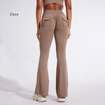DIAS FIT JOY Women's pocket bell bottoms yoga high waisted hip lifting fitness pants quick drying running exercise fitness gym