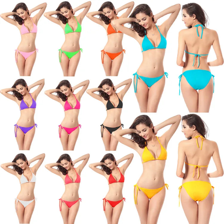 Summer Beach Bandage Bikini Sets Womens Sexy Swimwear Micro Bikini Set Tie Side G-String Thong Beachwear Swimsuit Bathing Suits