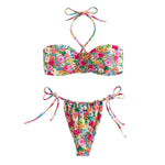 Sexy Floral Printed Halter Lace Up Bikini Female Swimsuit Women Swimwear Two-pieces Bikini set Bather Bathing Suit Swim K5026