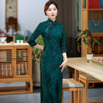 Chinese Traditional Style Evening Qipao Dress For Women Large Size 5XL Vestidos Autumn Stand Collar Print Floral Long Cheongsam