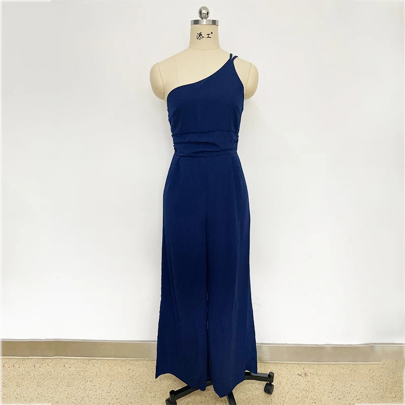Foridol Waist Folds Backless Double Strap Casual Wide Leg Jumpsuit Long Pants Green 2025 New Female LooseJumpsuit