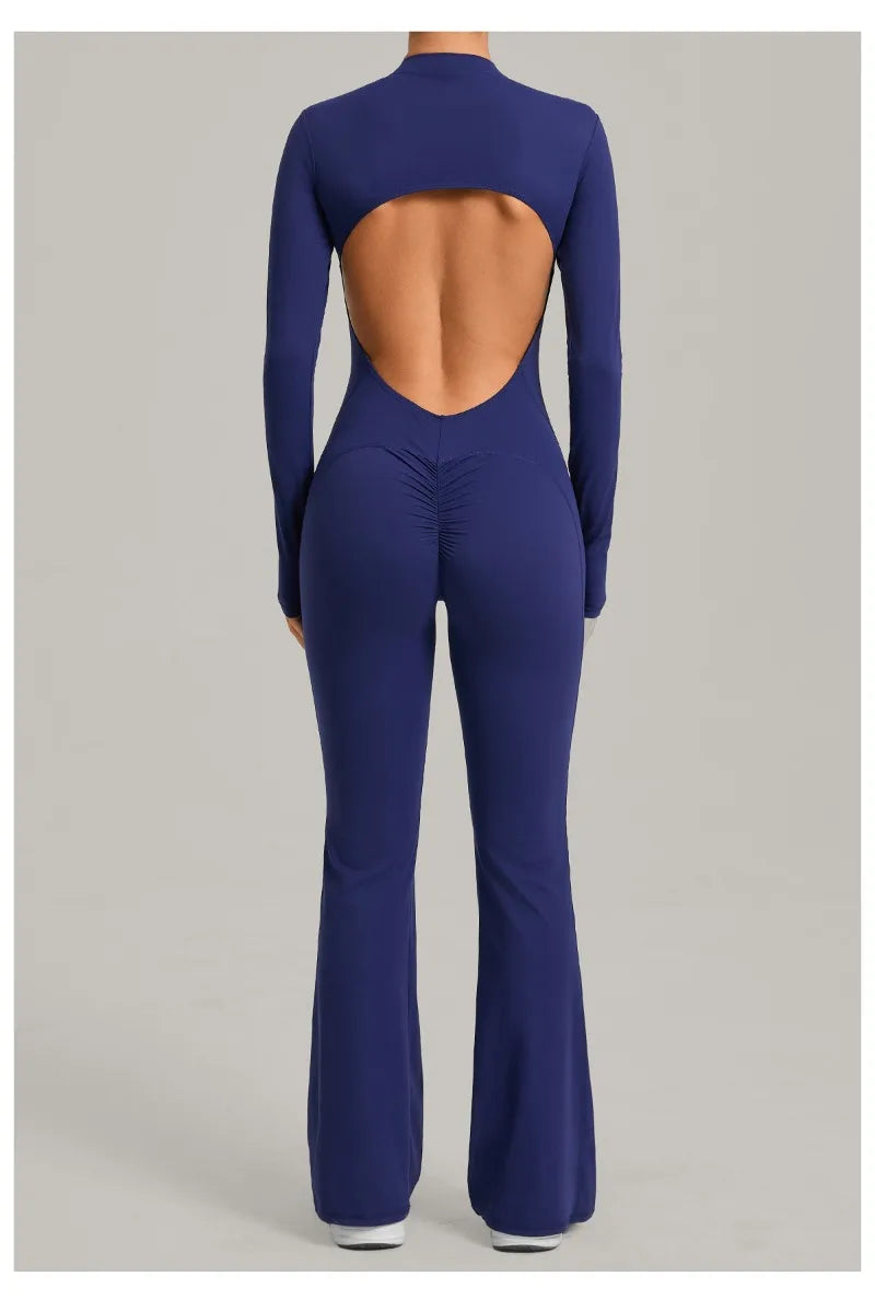 Women's Seamless Yoga Jumpsuits Sports Fitness Gym One-piece Long-sleeves Hip-Lifting Beauty Back Workout Training Bodysuits