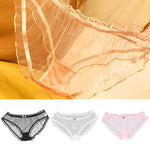 Lolita Mesh Panties Sexy Lace Briefs for Women Transparent Underwear Summer Bow Briefs Girl Low Waist Underpants Ruffle Lingerie