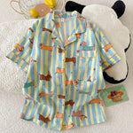 Star Striped Dog Print Kawaii Pajamas for Women Y2K Fashion Lapel Neck Women's Pajamas Summer New Sweet Cute Home Wear Woman