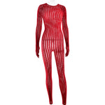 FDYOUI Sexy See-through Bodysuit Women's Long Sleeve Night Club Overalls Black Streetwear Lady Chic One Piece Party Jumpsuits