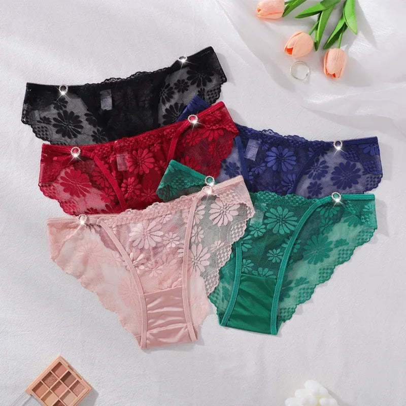5pcs Sexy Women's Panties Perspective Floral Female Underpants Sexy Lingerie Breathable Comfortable Lady Briefs Elegant Underwea