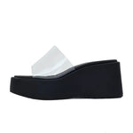 Transparent PVC Wedge Slide Mules Shoes Women Vintage Slip On Platform 7.5CM High Heel Leopard Print Polka Dot Summer Sandals