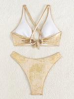 Golden Sparkling Halter Rings Bikini Female Swimsuit Women Swimwear Two-pieces Bikini Set Brazilian Bathing Suit Swim Beachwear