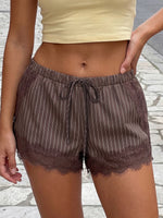 Women's Summer Shorts Elastic Waist Striped Lace Hem Loose Shorts with Pockets Fashion Daily Out Going Lounge Short Pants