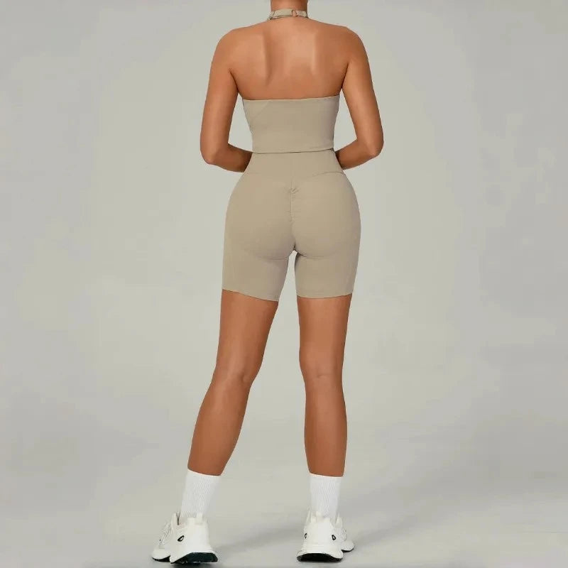 Women's Yoga Sets Sports Fitness Halter Neck Beauty Backless Vest Hip-lifting Shorts Suits Running Leisure Workout Gym Suits