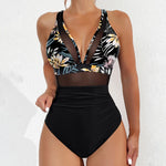 S - XL New Sexy Mesh Sheer V Neck Women Swimwear One Piece Swimsuit Female High Leg Cut Monokini Bather Bathing Suit Swim V5136
