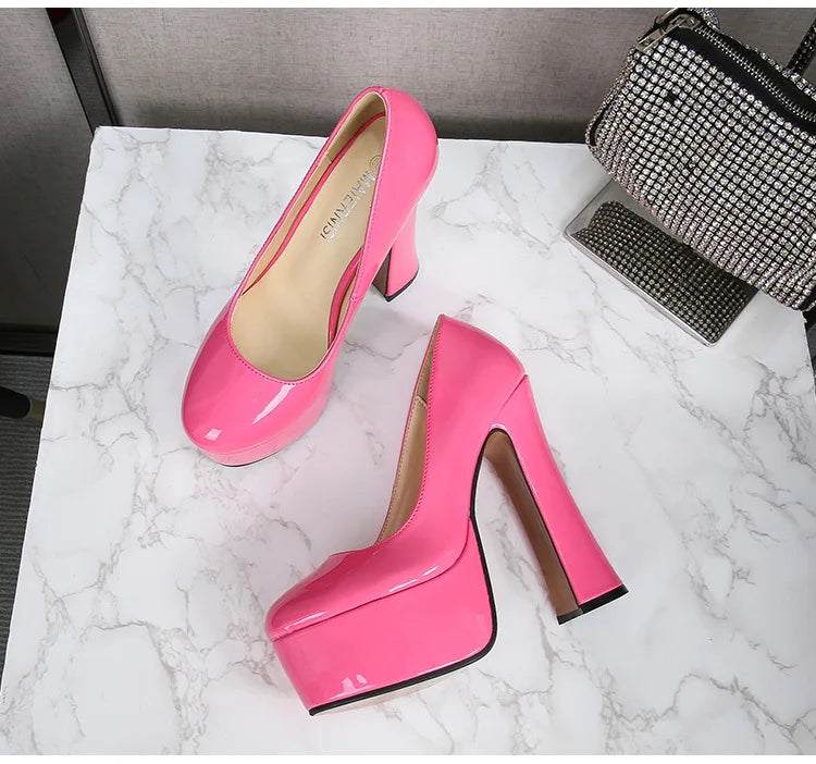 2022 New Model Catwalk Show 14CM High Heels Women's Banquet Party Round Toe Wear Single Shoes Large Size Women's Shoes 35-46