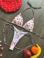 Swimwear Women CuteCherry Print Brazilian Thong Bikini Set Sexy Thong Swimsuit Two Pieces Bathing Suit Women 2023 Beach Wear