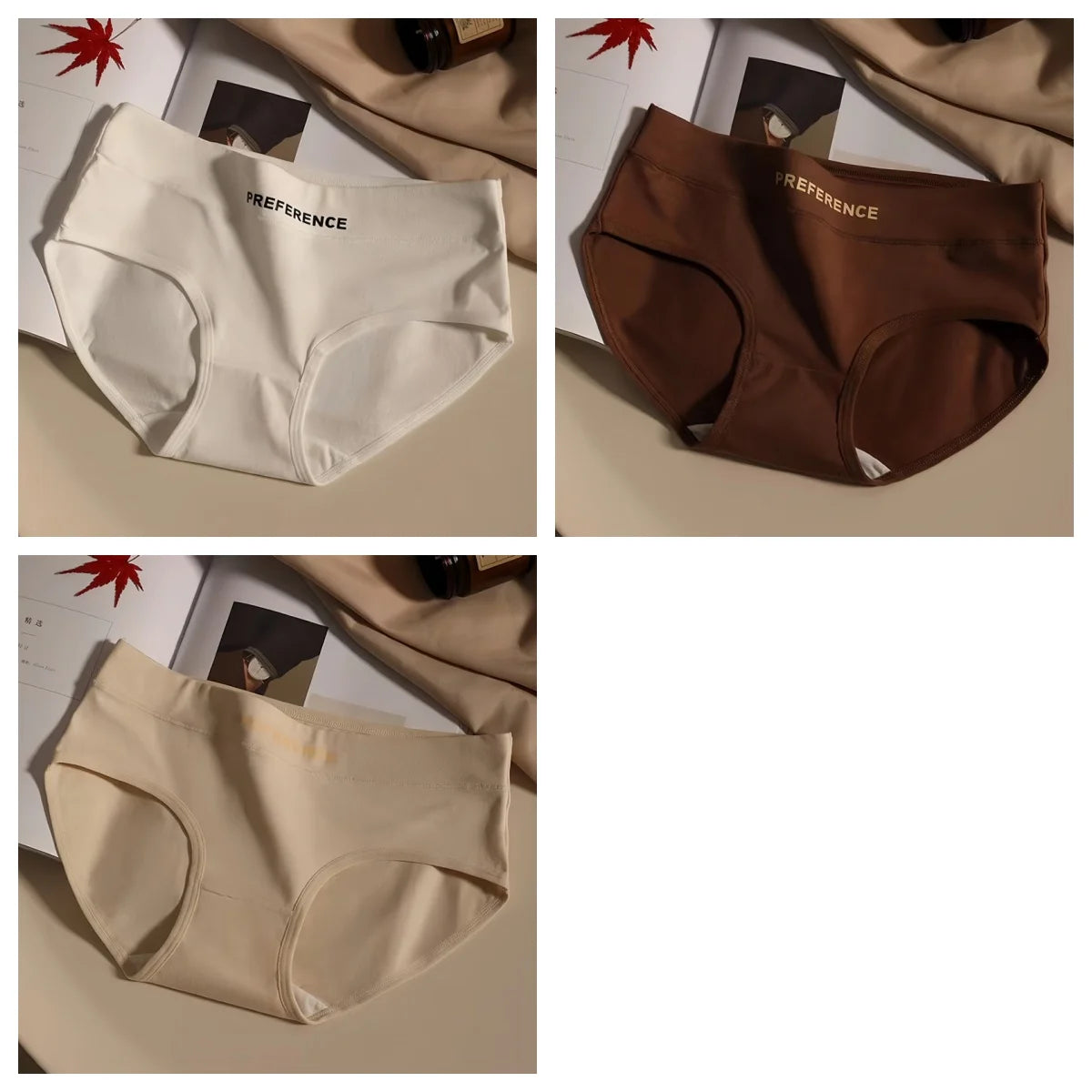 3Pcs/Set Women Soft Cotton Panties Mid Waist Briefs in Warm Tan Minimalist Intimates Breathable Stretch Underwear Size M-2XL