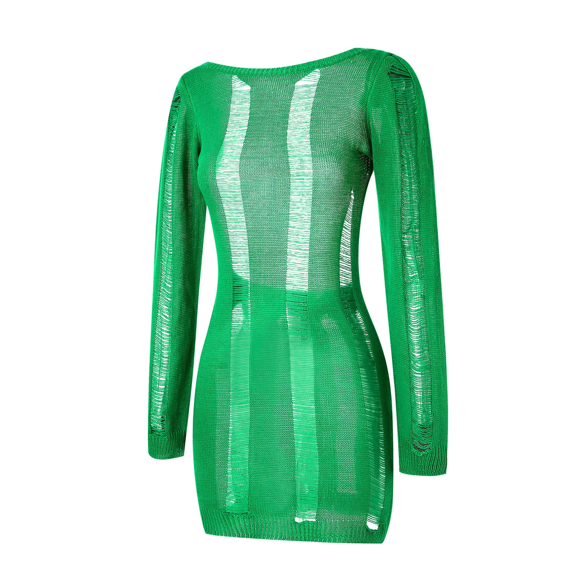 Women Autumn Ripped Knit Dress Long Sleeve Backless Bodycon Mini Dress Summer Fall Club Sexy E-Girl Dresses Female