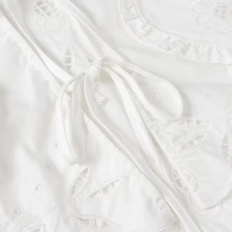 Foridol Heart Embroidery White Cotton Women Blouse Bowknot Spring Summer Lantern Sleeve Casual Shirt V Neck Loose Chic Blusa