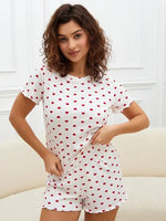 Women Leopard Print Pleated Pajama Set Ruffle Short Sleeve Crop Top Elastic High Waist Shorts Soft Casual Loungewear Sleepwear