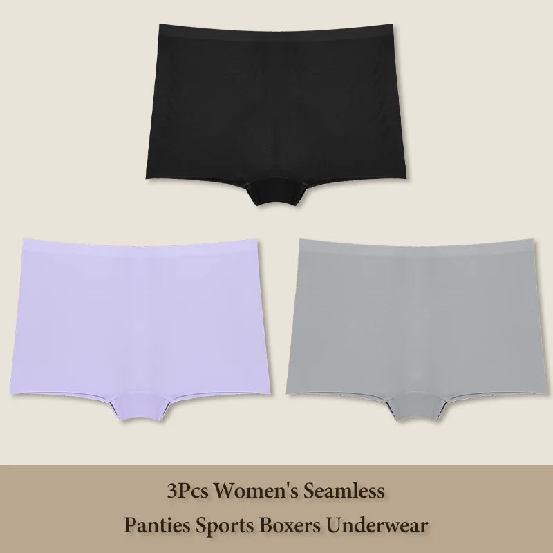 3Pcs Women's Seamless Panties Sports Boxer Underwear Female Solid Color Comfortable Briefs Cozy Lingerie Intimate Underpant S-XL