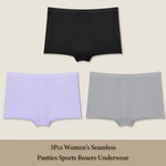 3Pcs Women's Seamless Sports Boxer Underwear Female Solid Color Panties Comfortable Briefs Cozy Lingerie Intimate Underpant S-XL