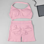 STOUREG Women's Fashion 2 Piece Sports Set Lace Up Sports Bra Seamless Shorts Leggings Yoga Gym Fitness Running Tracksuit