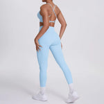 Women's Seamless Yoga Set Cross Back Sports Bra & High Waist Booty Lifting Yoga Leggings Gym Running Fitness Workout Outfit