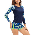 2026 Sexy Floral Long Sleeve Two-Piece Women's Surfing Swimsuit Drawstring Swim Tankini Rash Guard Beachwear Bathing Suit Female