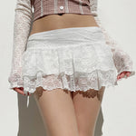 Y2k Women Lace Mini Skirt Ruffle Low Waist Double Layer Short A Line Skirts Fairycore Layered Korean Summer Skirts Streetwear