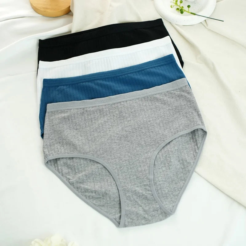2Pcs/Set Women Cotton Panties High Waist Briefs Breathable Underwear Female Underpants Plus Size Sexy Lingerie S-XXL 8 Colors