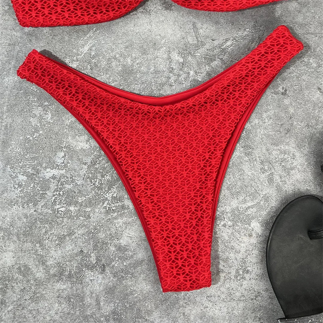 Wrinkled Bandeau High Cut Bikini Women Swimwear Female Swimsuit Two-Pieces Bikini Set Strapless Bather Bathing Suit Swim V3367