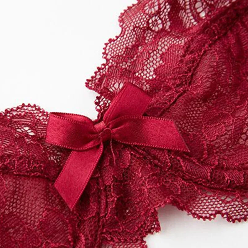 French Sexy Ultra Thin Bra Set Women Red Temptation Underwear Lace Embroidery Breathable Lingerie Romantic Bow Decorative Bras