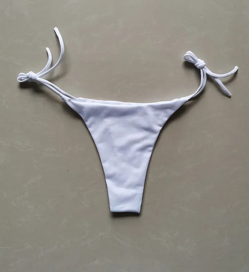 Summer Sexy Bikini set Push-up padded Bra Thong Split Swimwear Female Bandage Bathing Suit Adjustable Lacing Swimsuit Solid