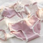 1 Pack Women's Cute Lace Trim Cotton Underwear Bow & Heart Print Briefs Sweet Style Lingerie M-XL Breathable Daily Panty