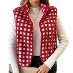 Women’s Fuzzy Checkered Vest Sleeveless Stand Collar Zip Up Vest Jacket Loose Spring Fall Warm Outwear