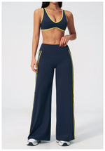 Women's Tracksuit Color Blocked Yoga Sets V Neck Sports Bra High Waist Flare Pants Fitness Suit Outdoor Running Workout Clothes